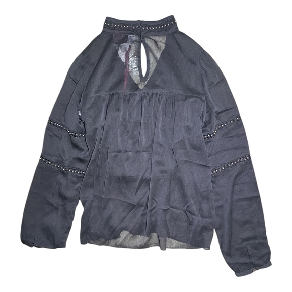 NWT Anthropologie Chole Oliver Black Embellished Blouse with Sheer Sleeves - Picture 5 of 5